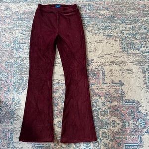 Burgundy velvet High wasted ribbed flare pants